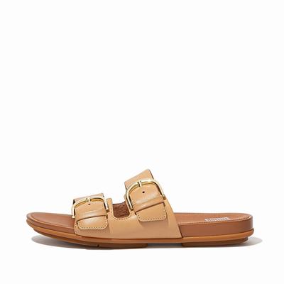 Fitflop Gracie Buckle Leather Slides - Sandalen Damen - Braun (QPZ256197)